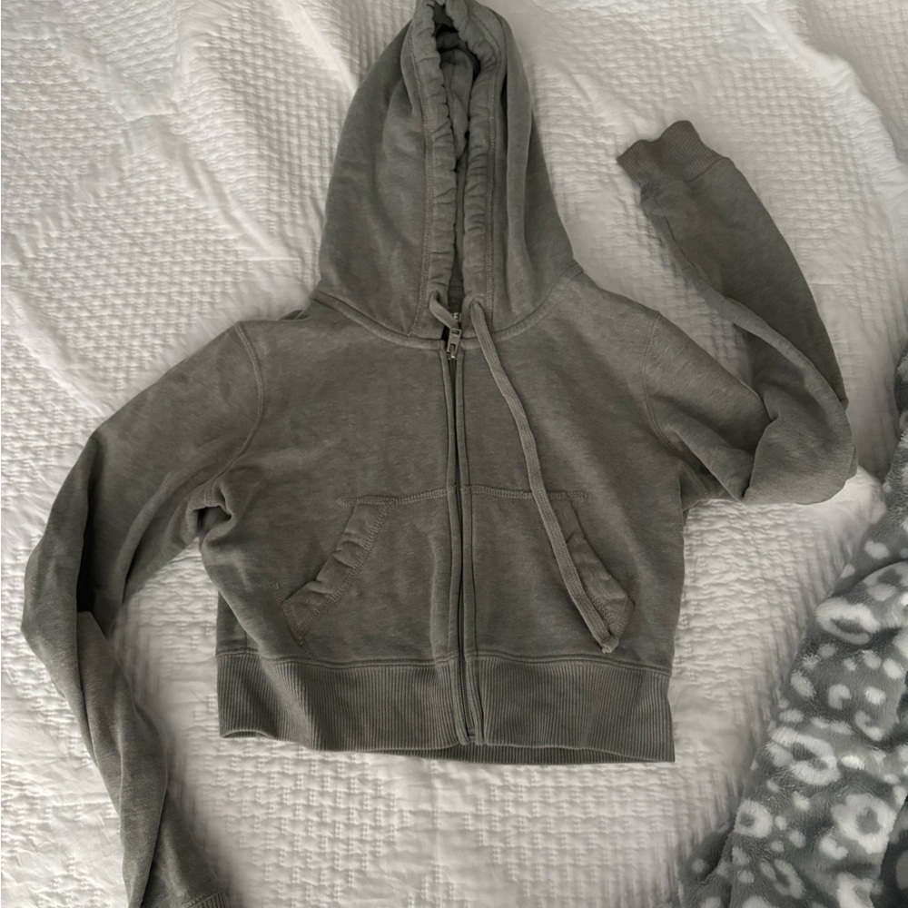 Hollister Gray Cropped Zip-Up Hoodie Jacket